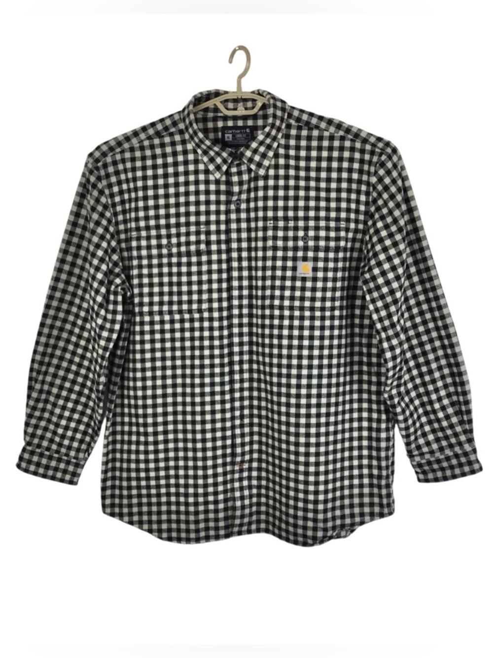 Carhartt Black White Cotton Work Shirt Loose Fit Heavyweight Flannel Plaid